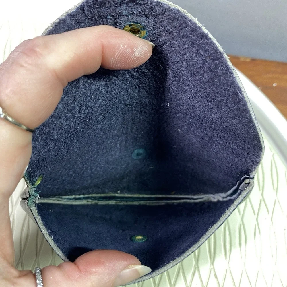 Vintage Genuine Leather Navy Blue Coin Holder Change Purse‎ Key Card Wallet 3x5